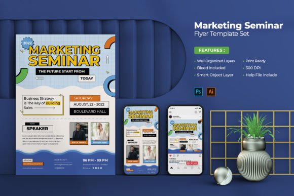 Modern Marketing Seminar Flyer: A Vibrant Template Set